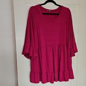 White Birch Magenta Pink, Ruffle Sleeve, Peplum Top, Sz 1X